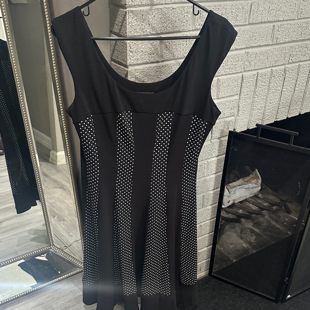 Connected Apparel Black Dress with White Dots